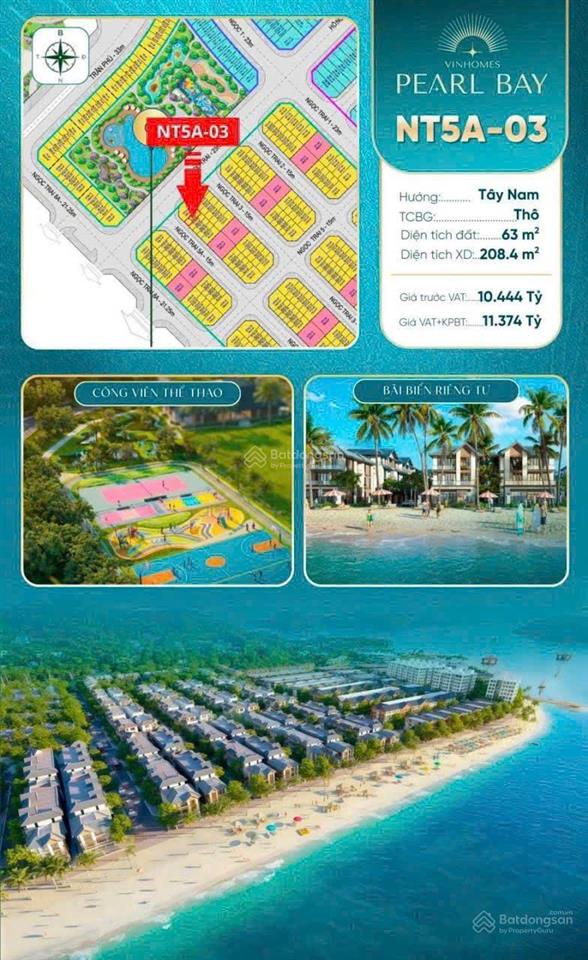 Căn vinhomes pearl bay nt5a03  cạnh căn góc, gần công viên và hồ bơi [ra biển 150m] giá 10,4 tỷ