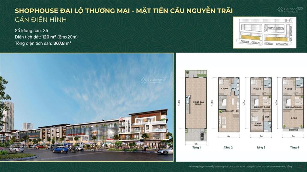 Mở bán shophouse 120m2 xây 4 tầng the greenery 2 mặt tiền cầu nguyễn trãi giá f0