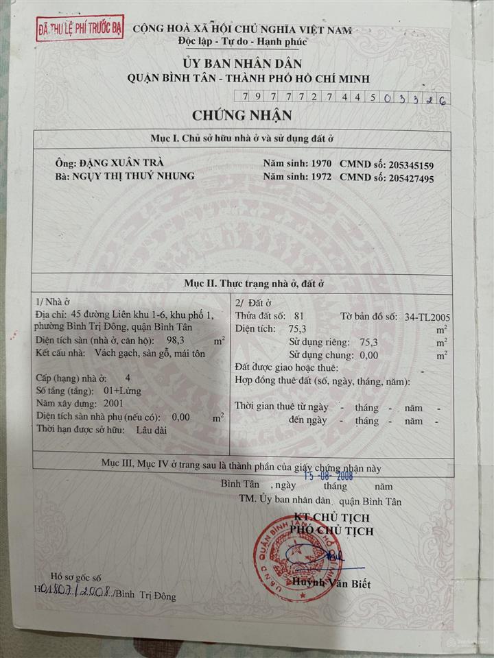 Bán nhà chính chủ khu vực phường bình trị đông, (quận bình tân)