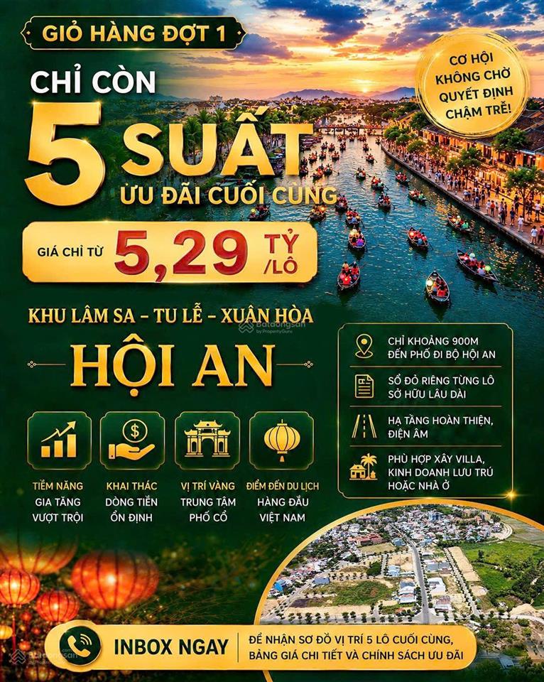 Bán đất trung tâm phố cổ hội an, điện âm đường 13m5. sổ sẵn công chứng ngay