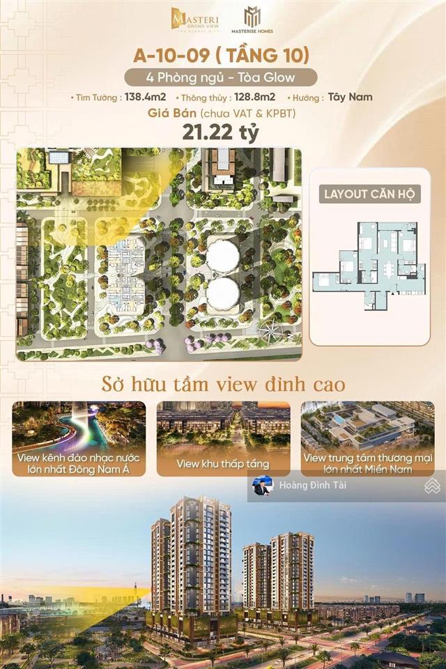 Căn 4pn view trực diện tttm và kênh đào nhạc nước masteri grand view hàng cđt duy nhất