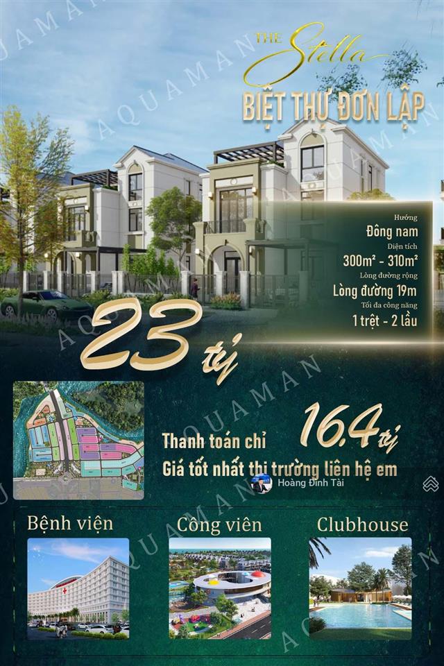Căn biệt thự đơn lập aqua city căn góc view trực diện sông, đường rộng 19m giá chỉ 23 tỷ all in