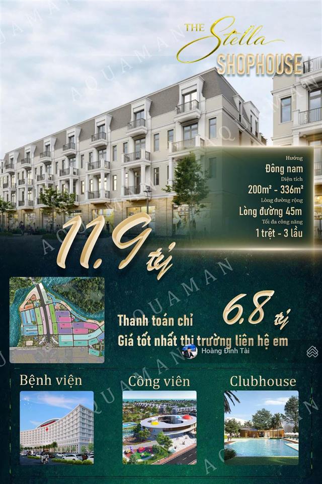 Shophouse aqua city 2 mặt tiền đường lớn 45m, xây 1 trệt, 3 lầu giá chỉ 11.9 tỷ