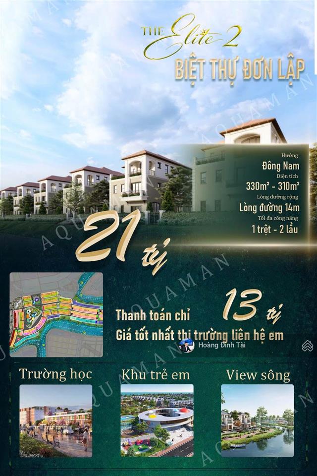 Bán biệt thự đơn lập 330m² aqua city trực diện view sông, pháp lý đầy đủ giá chỉ 21 tỷ all in