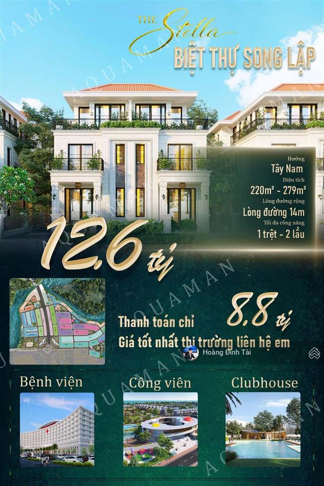 Bán biệt thự song lập aqua city, khu stella thanh toán ít giá chỉ 12.6 tỷ
