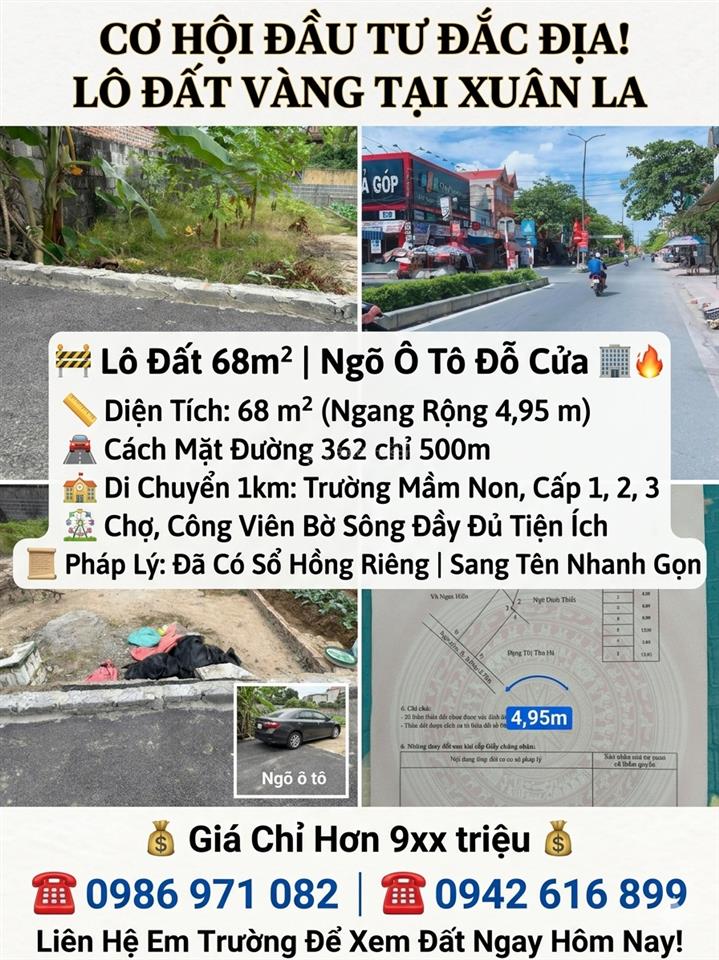 Bán đất 68m2 tại xuân là, xã kiến thuỵ ( cũ xã thanh sơn, kiến thụy) hp ngõ ô tô ,giá hơn 9,x