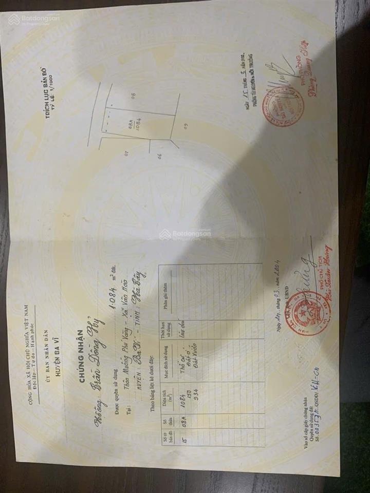 Cần bán lô đất 20m mặt đường trục khoang xanh diện tích1084m thổ cư 150m2 tại yên bài ba vì hà nội