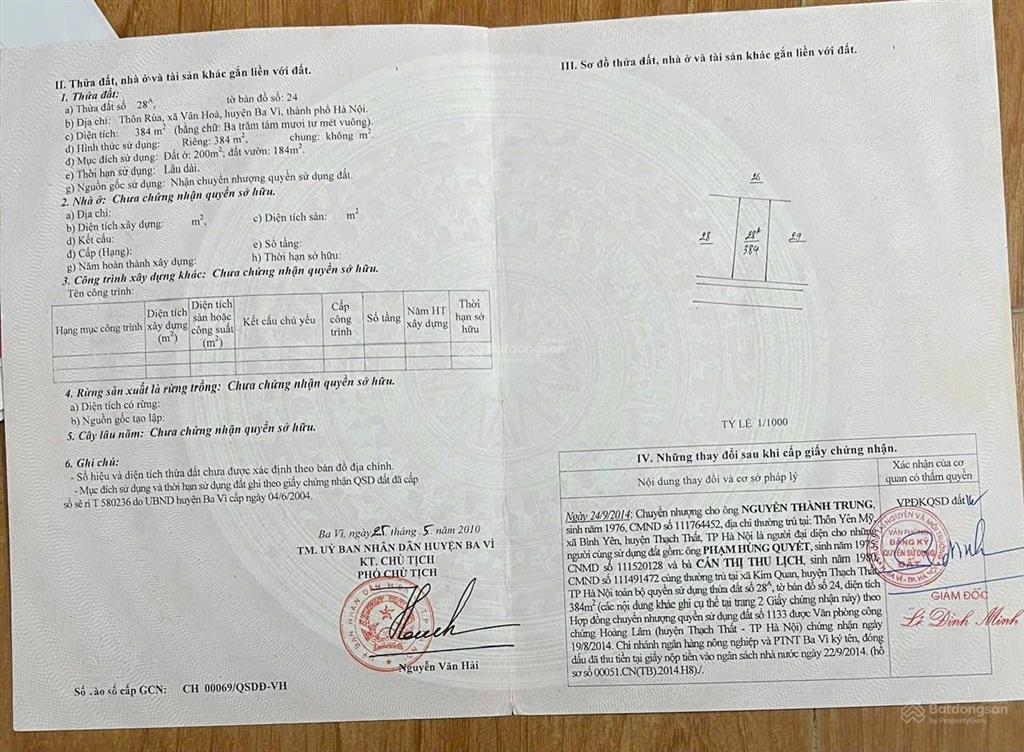 Chính chủ cần bán 12m tiền diện tích 384m thổ cư 200m tại yên bài tp hà nội