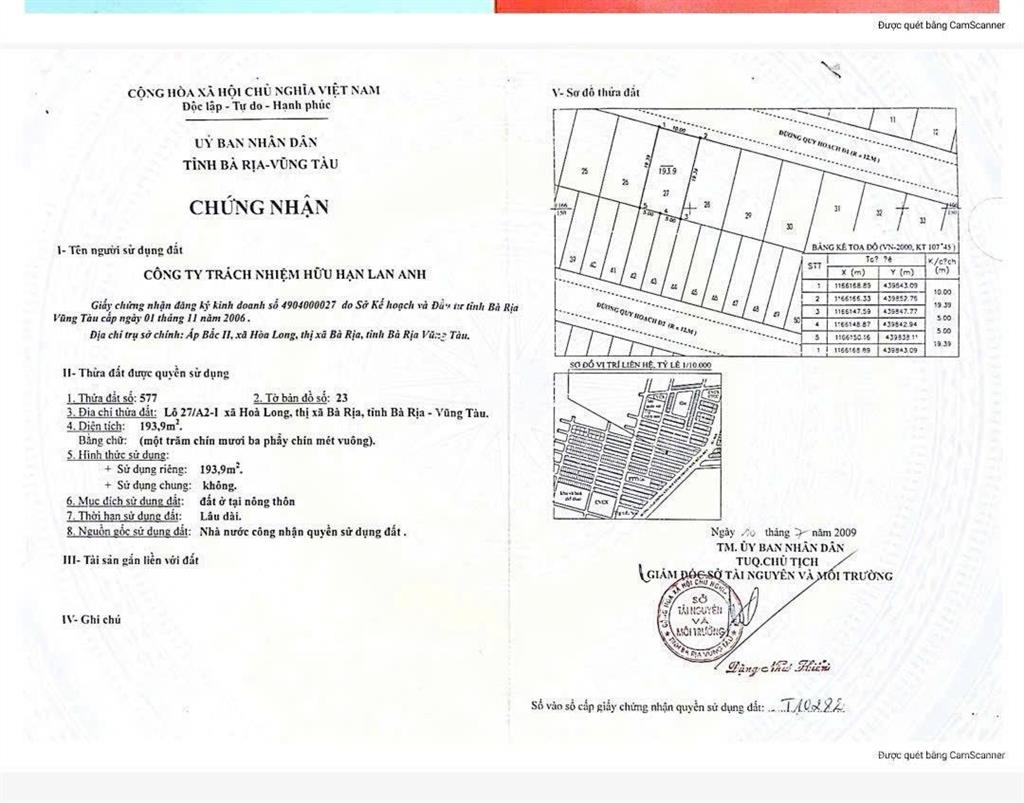 Chính chủ bán lô đất trục chính nổi bật dự án lan anh hoà long bà rịa (nay là p. tam long, tphcm)