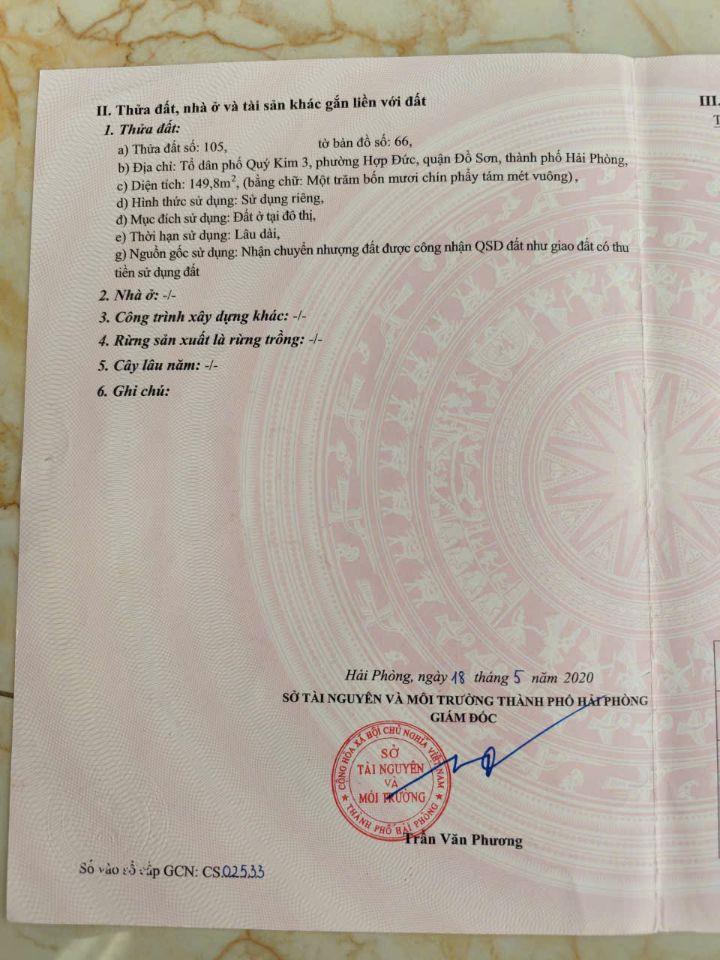 ❌❌Siêu Phẩm mặt đường Trần Minh Thắng, Hợp Đức, Đồ Sơn, Hải Phòng 150m
