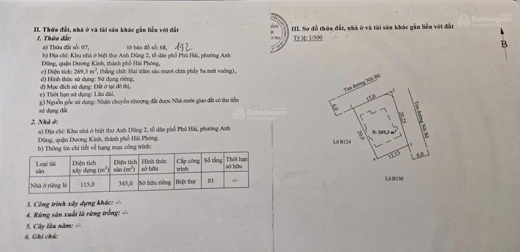 Cần chuyển nhượng căn góc biệt thự 269,3m2 sao đỏ, anh dũng, dương kinh, hải phòng