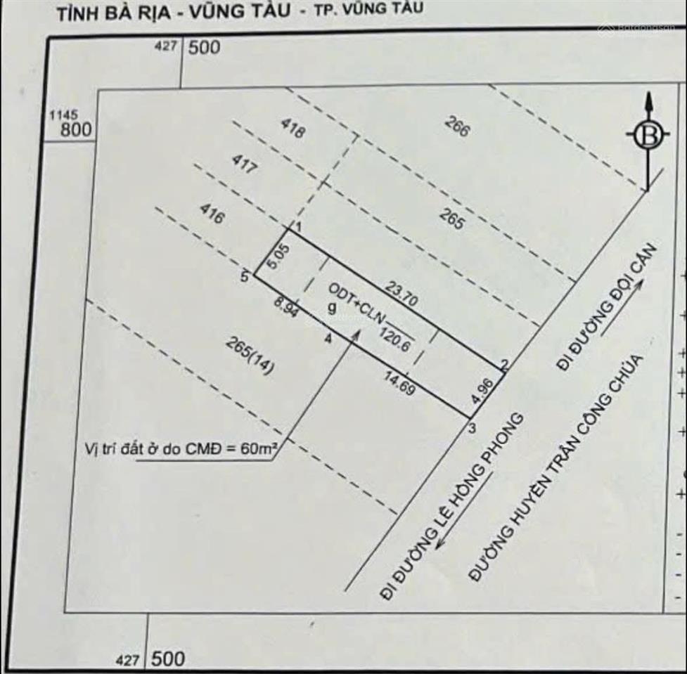 Bán đất mặt tiền huyền trân công chúa p. 8 vũng tàu 120m2 (5x25) giá 13 tỷ tl