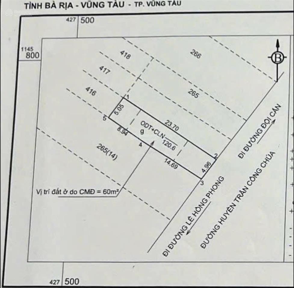Bán đất mặt tiền huyền trân công chúa p. 8 vũng tàu 120m2 (5x25) giá 13 tỷ tl