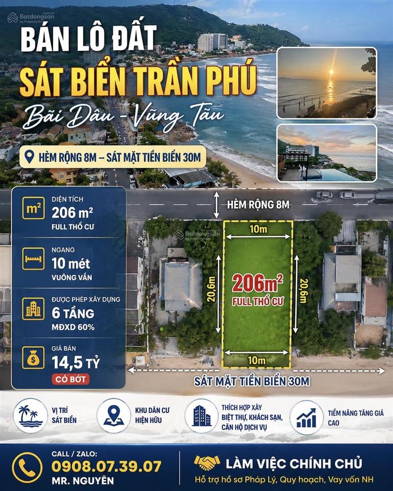 Bán lô đất sát biển trần phú bãi dâu vũng tàu hẻm rộng 8 mét sát mặt tiền biển 30 mét