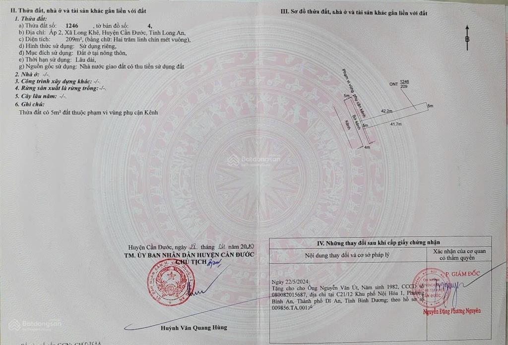 Bán đất 1000m2 tại xã long khê, cần đước, long an, giá ưu đãi 8 tỷ vnd