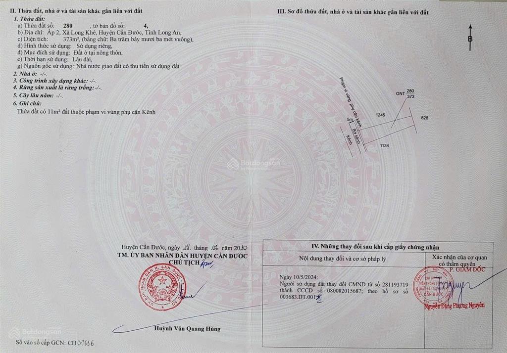 Bán đất 1000m2 tại xã long khê, cần đước, long an, giá ưu đãi 8 tỷ vnd