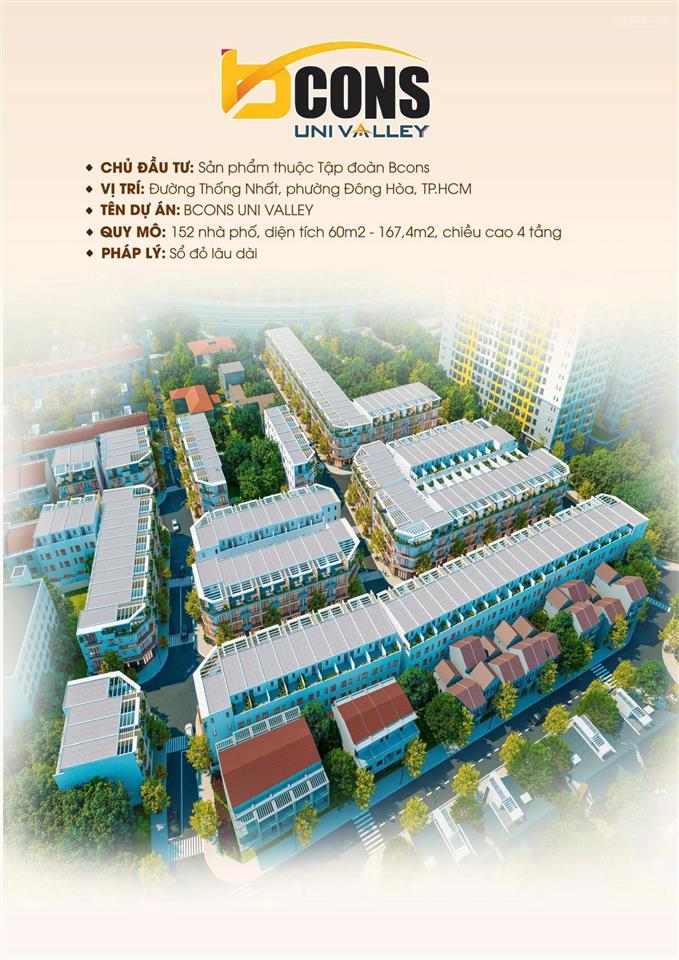 Bán gấp biệt thự bcons uni valley, 9,868 tỷ, 84m2, đông hòa, dĩ an, bình dương