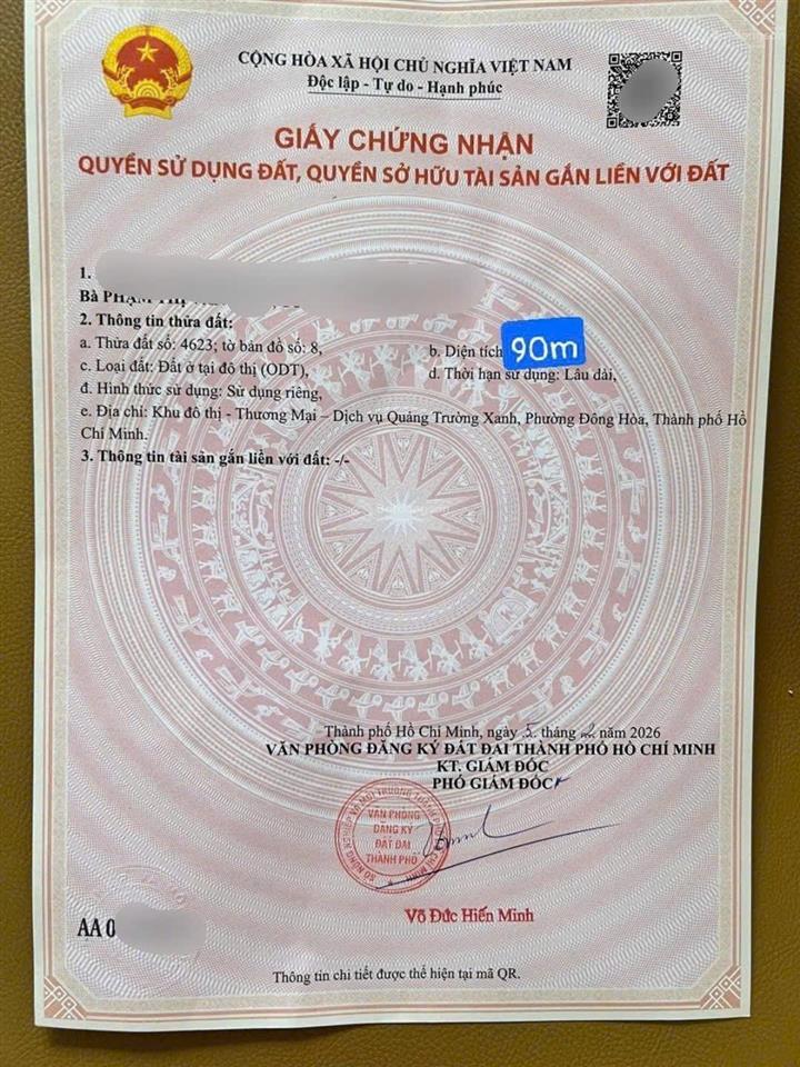 Bán lô đất vàng gs2 gần chung cư tbs dĩ an kinh doanh đỉnh. 5x18m. 90m2
