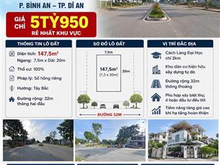 Bán gấp lô đất đường 30m trục chính tái định cư châu thới dĩ an