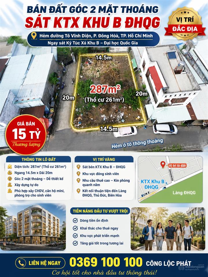 Lô đất góc 2 mặt thoáng sát ktx khu b đhqg
