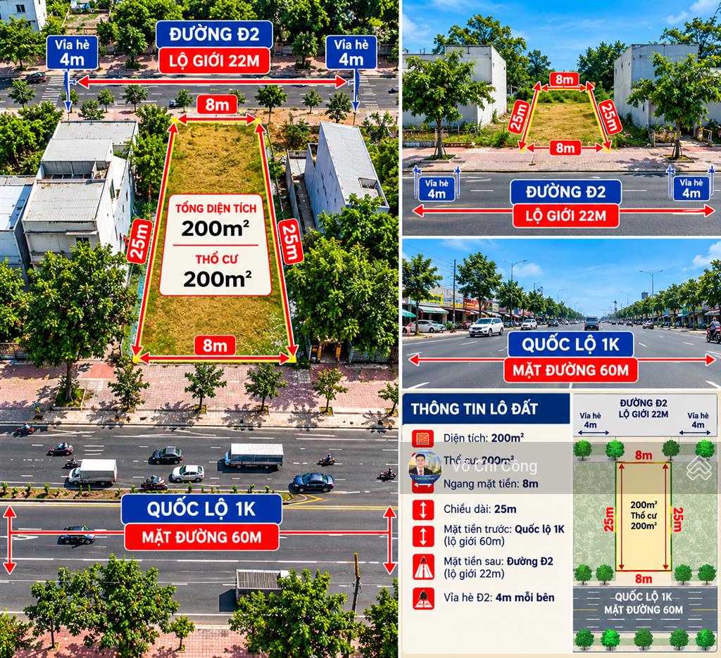 Bán đất ngang 8m 2 mặt đường trước sau quốc lộ 1k & đường đ2