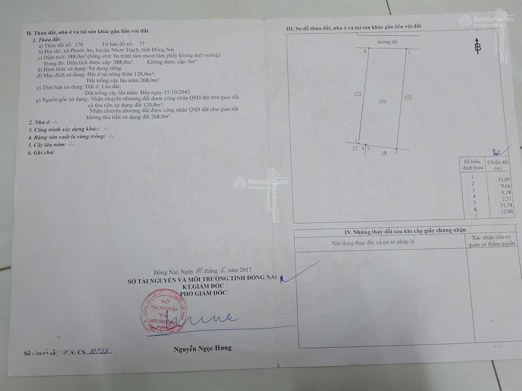 Chính chủ bán 388m2 đường xe hơi, thổ cư 120m2. khu dân cư hiện hữu, quy hoạch đường ô bàn cờ.