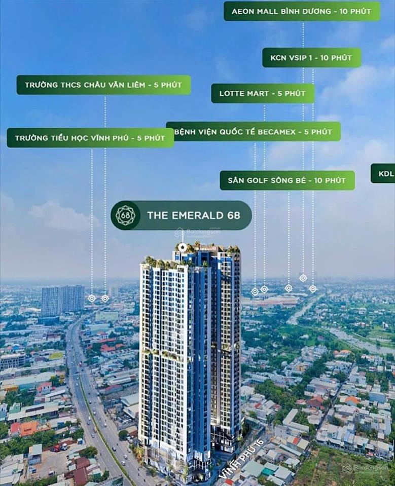 Chỉ 998 triệu sở hữu ngay căn hộ 1pn emerald 68 mặt tiền ql13, cách cầu bình triệu 7,6km