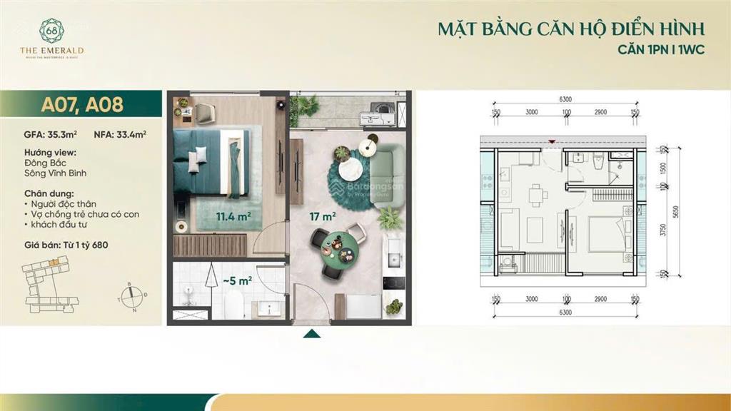 Chỉ 998 triệu sở hữu ngay căn hộ 1pn emerald 68 mặt tiền ql13, cách cầu bình triệu 7,6km