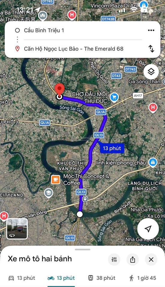 Chỉ 998 triệu sở hữu ngay căn hộ 1pn emerald 68 mặt tiền ql13, cách cầu bình triệu 7,6km