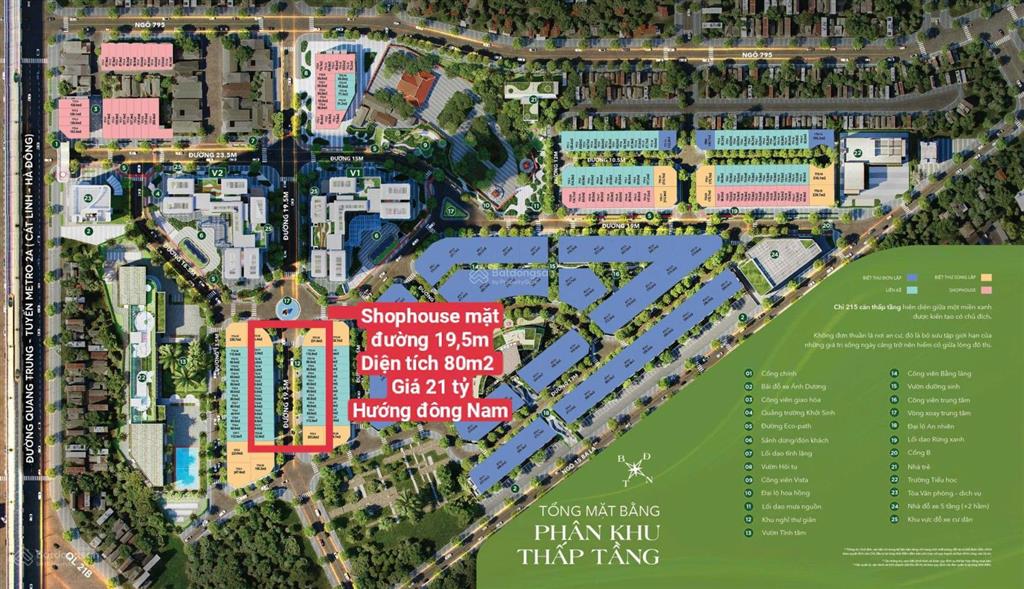 Bán shophouse liền kề tại the vista văn la, 21 tỷ vnd, 80m2, 5pn, 4 tầng sát cạnh 2 toà chung cư