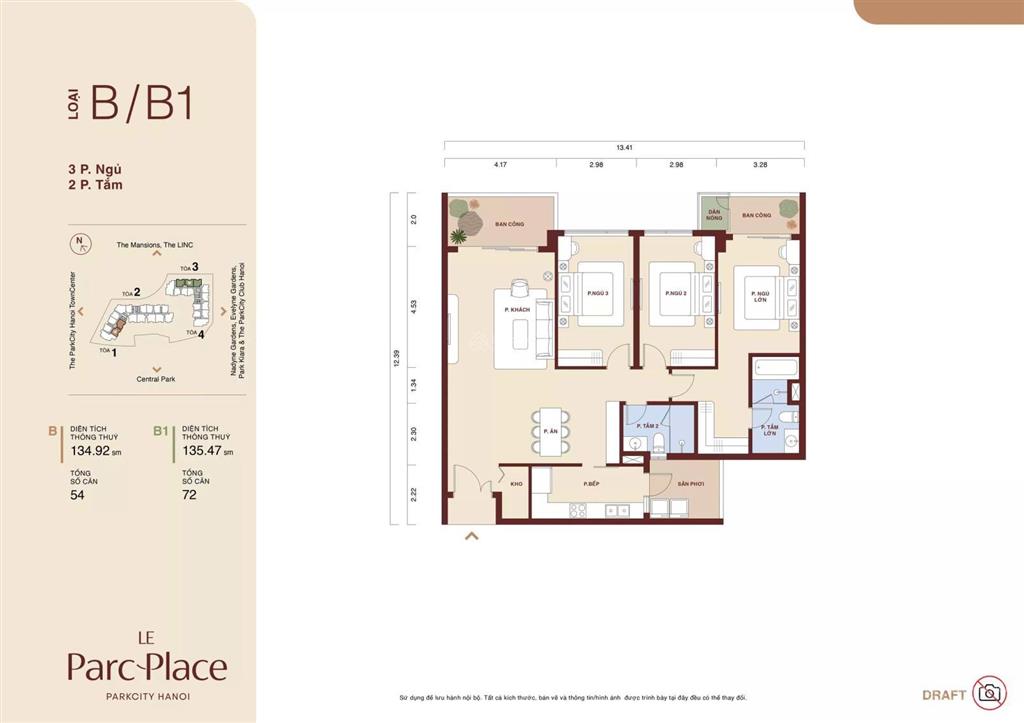 Mở bán căn hộ 3pn 135m 2 ban công view hồ công viên trong khu đô thị cao cấp park city