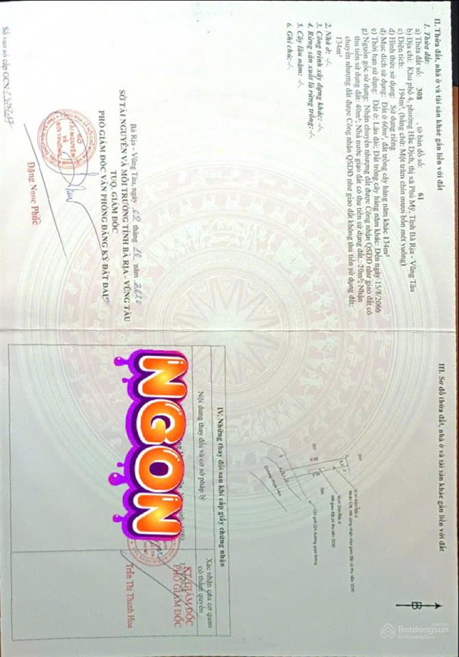 Bán đất tại hắc dịch  tóc tiên, 1,2 tỷ, 194m2, giá siêu hời