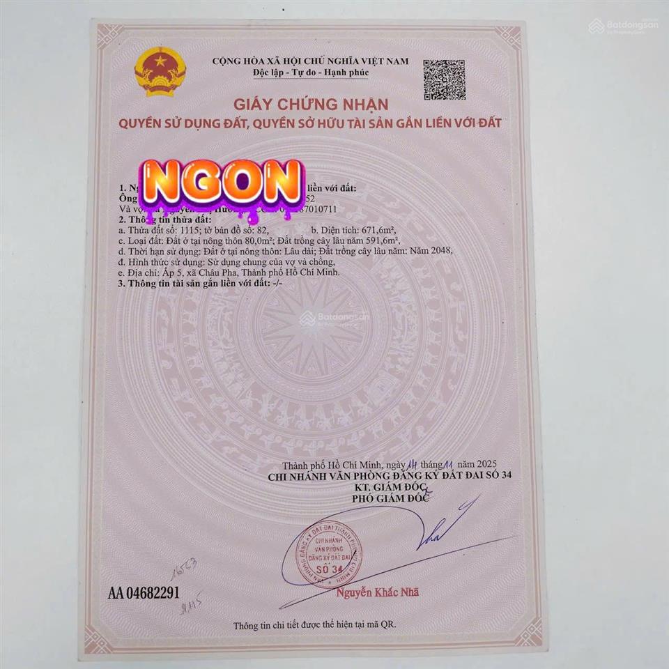 Bán đất tại xã tóc tiên, 3 tỷ vnd, 671 m2, view đẹp và pháp lý đầy đủ