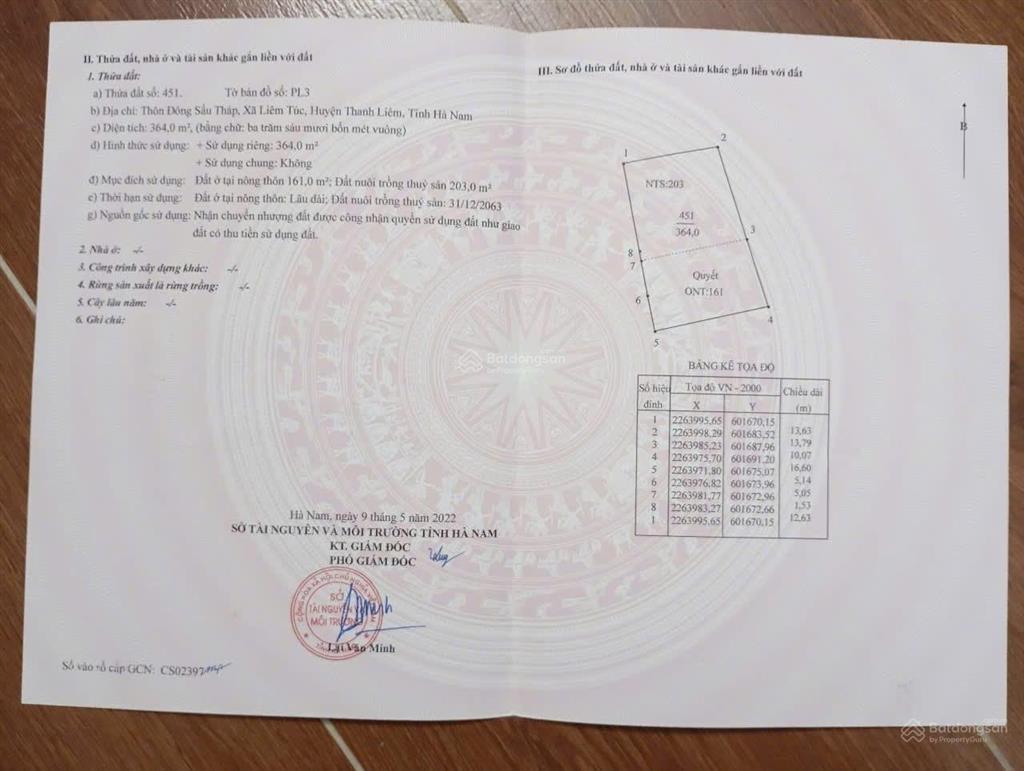 Cần bán mảnh đất 364 m², mặt tiền 13,6 m gần 2 ccn thanh liêm!