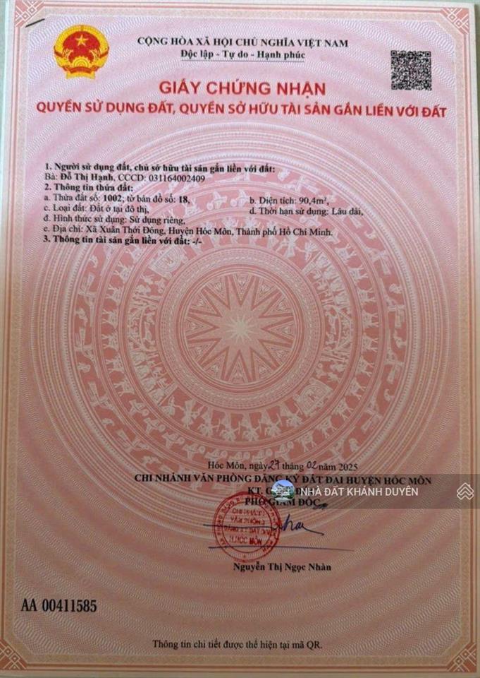 Đất 5 x 20m mặt tiền đường võ thị hồi , xã xuân thới sơn mới , gần chợ chữ s