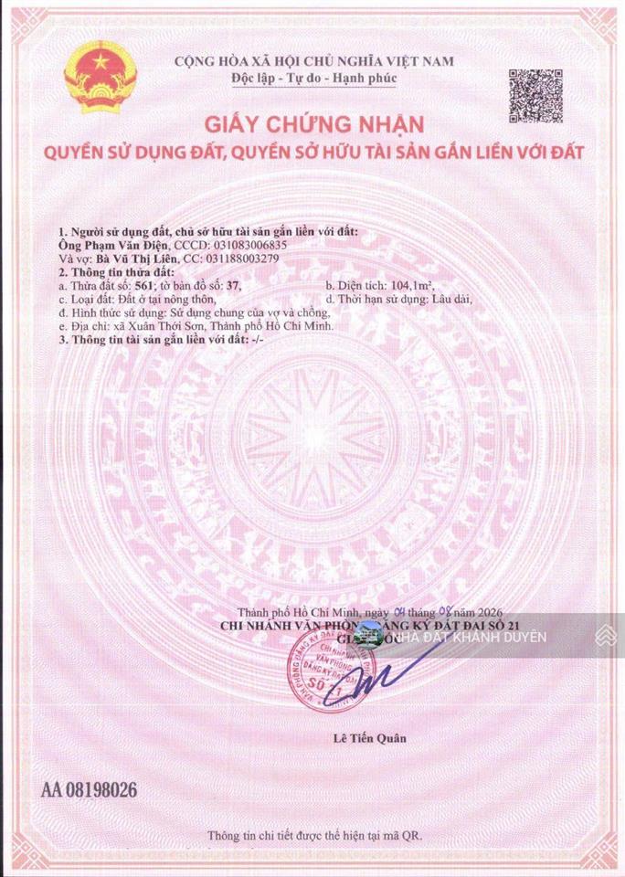 Đất 5 x 21m đường nguyễn văn bứa, xã xuân thới sơn, gần ngã ba giồng tphcm