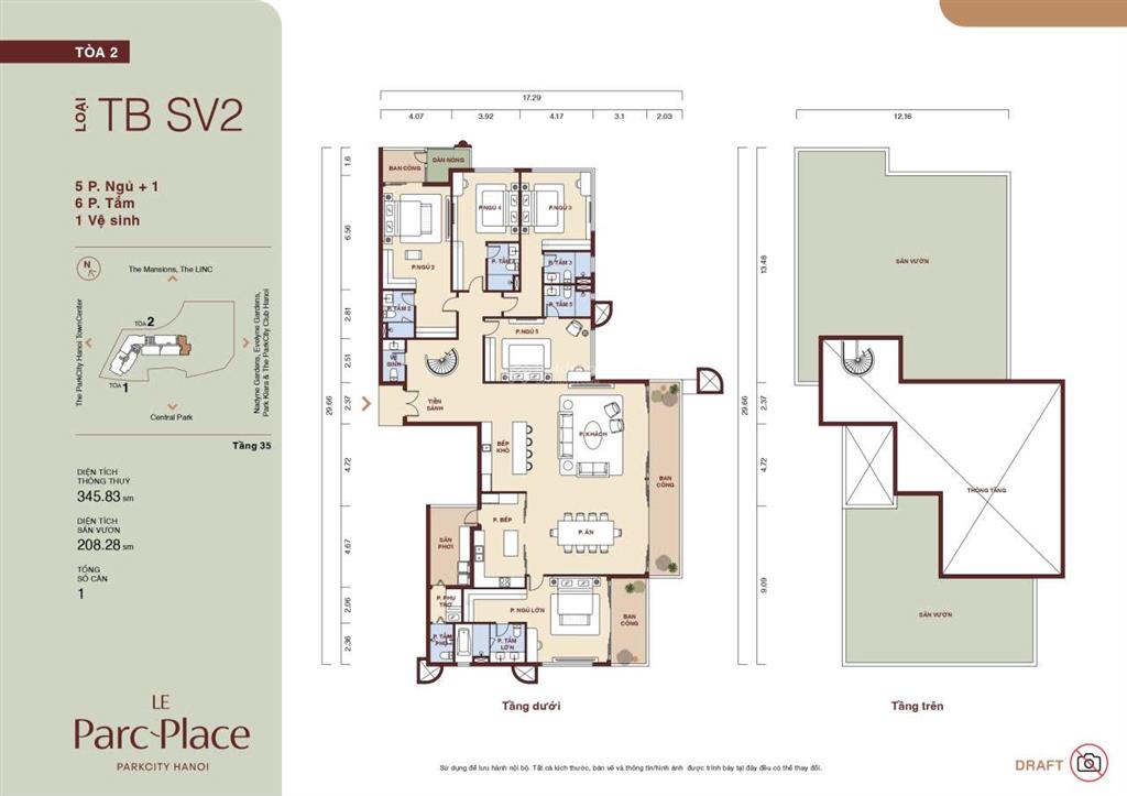 Skyvilla sân vườn 208m2, căn siêu hiếm tại le parc place