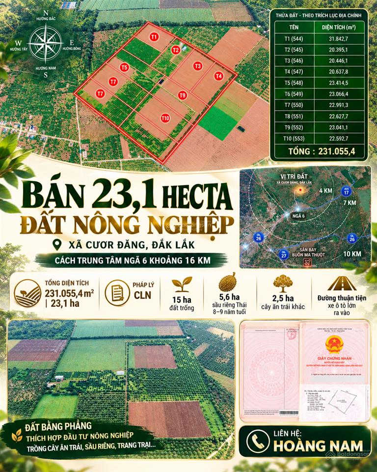 Bán 23,1 hecta đất nông nghiệp quy mô lớn