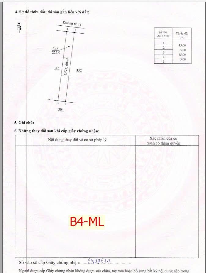 Bán đất ngay chợ minh long cách đt 749 vào 100m, dt 225m2 có 60m2 tc, giá 599 triệu