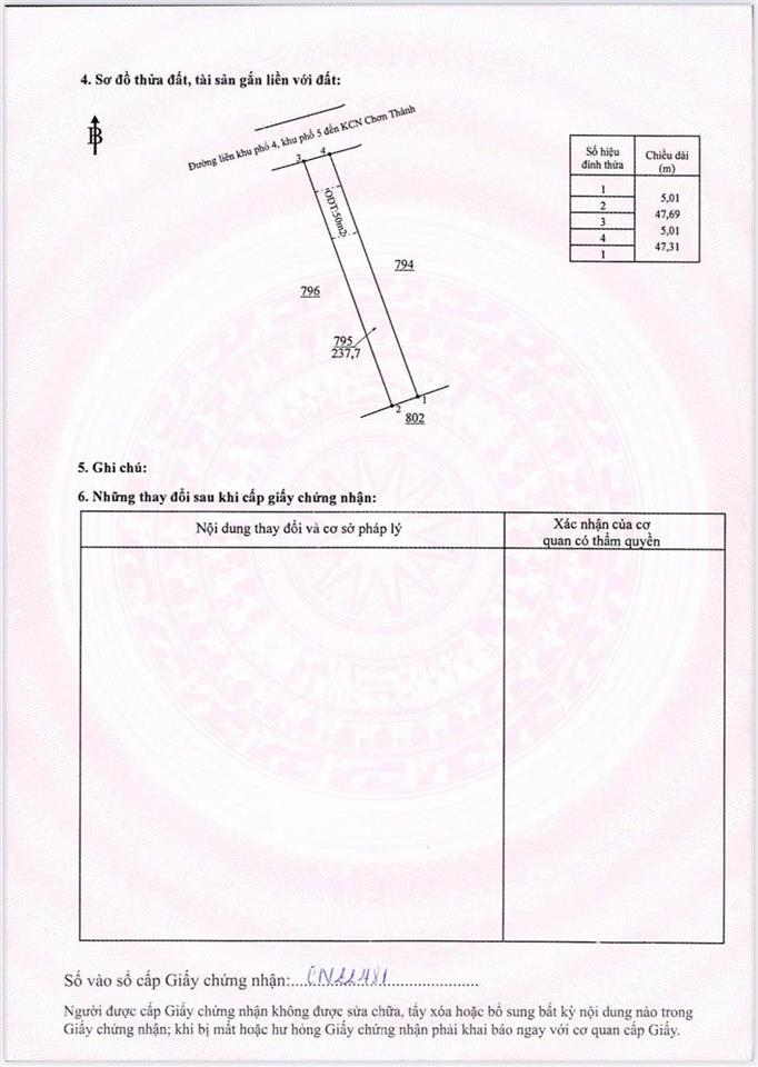 Mặt tiền đường huyện lớn họa mi, ngay trung tâm chơn thành 237,7m2 có 50m2 đất đô thị giá 750 triệu
