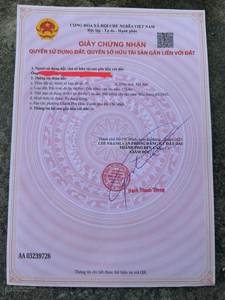 Bán lô đất nhánh chánh phú hòa 007 mặt tiền nhựa cách dt741 vào 150m