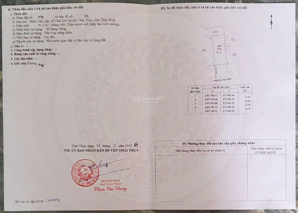 Cần bán lô đất đấu giá tân lập  thái đô cũ nay là xã đông thái ninh