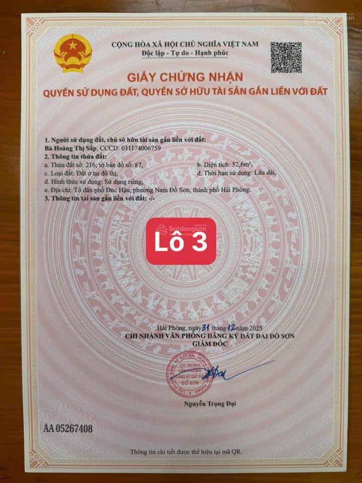 Bán đất phân lô siêu đẹp  đức hậu, nam đồ sơn, ô tô vào tận nơi chỉ hơn 1 tỷ