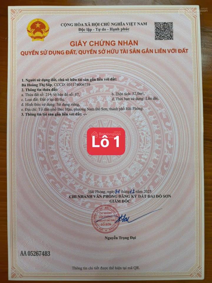 Bán đất phân lô siêu đẹp  đức hậu, nam đồ sơn, ô tô vào tận nơi chỉ hơn 1 tỷ