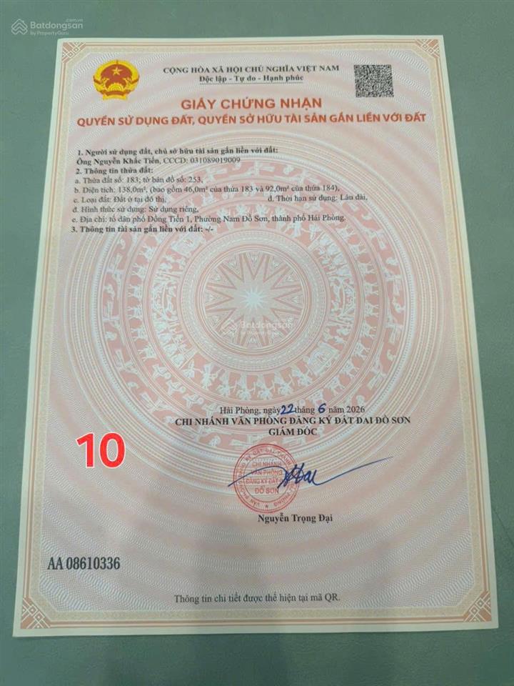 Chỉ 498tr 1 lô tại đồ sơn, bán kính 500 mét là trường học, chợ... cách biển 3km