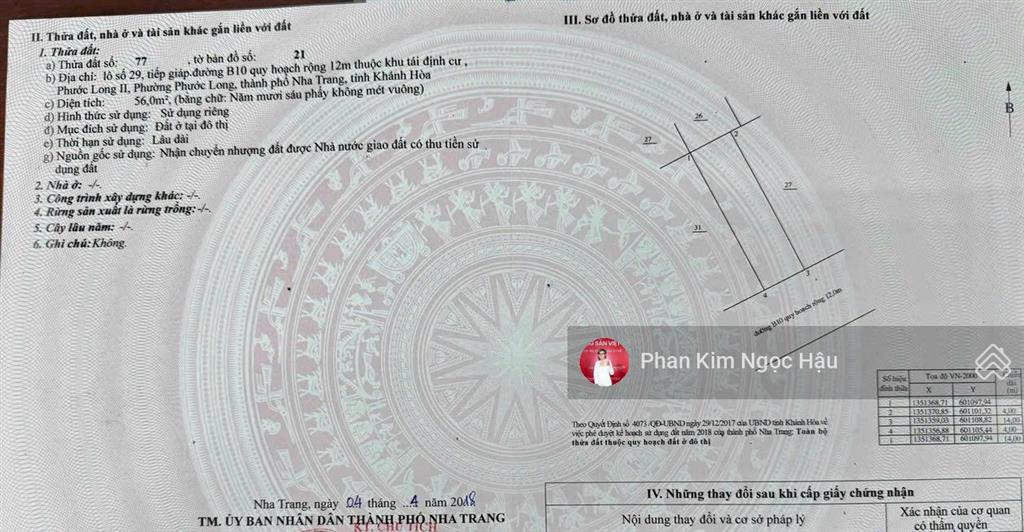 Bán lô đất tái định cư vcn phước long 2 nha trang giá bán 5,2 tỷ