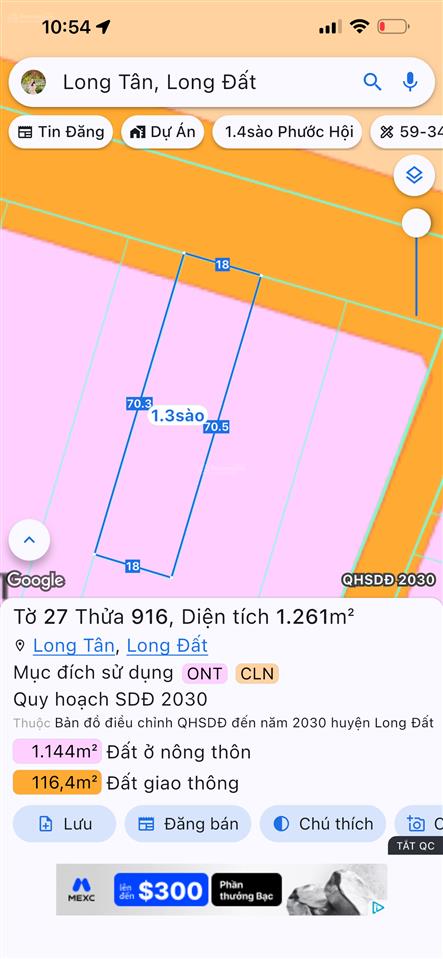 Siêu đẹp 1260,8m2  mặt tiền tỉnh lộ 52  long tân  đất đỏ  brvt (tp hcm mới)