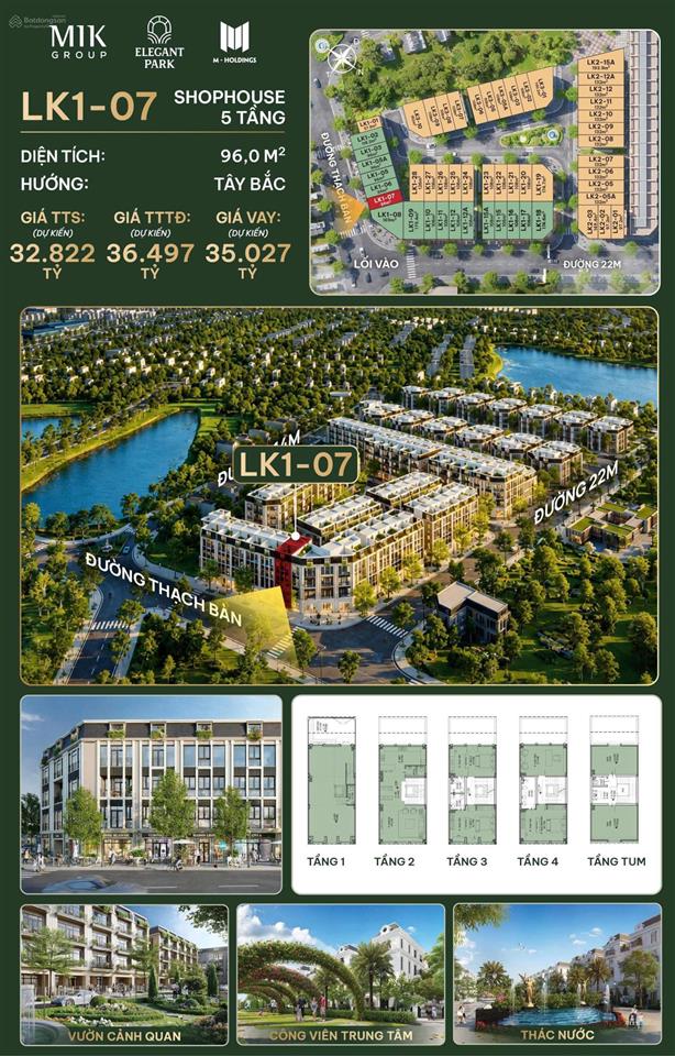 Bán shophouse elegant park villa thạch bàn, giá tốt 32 tỷ, 100m2