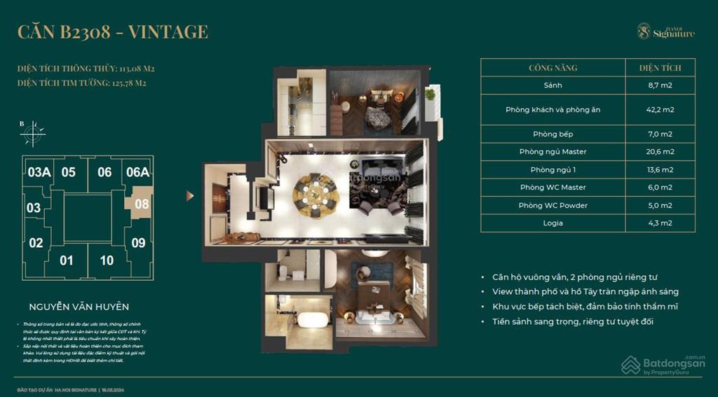 Suất ngoại giao. chính chủ bán căn 2 ngủ tầng cao tòa vip hà nội signature s 111,36m2