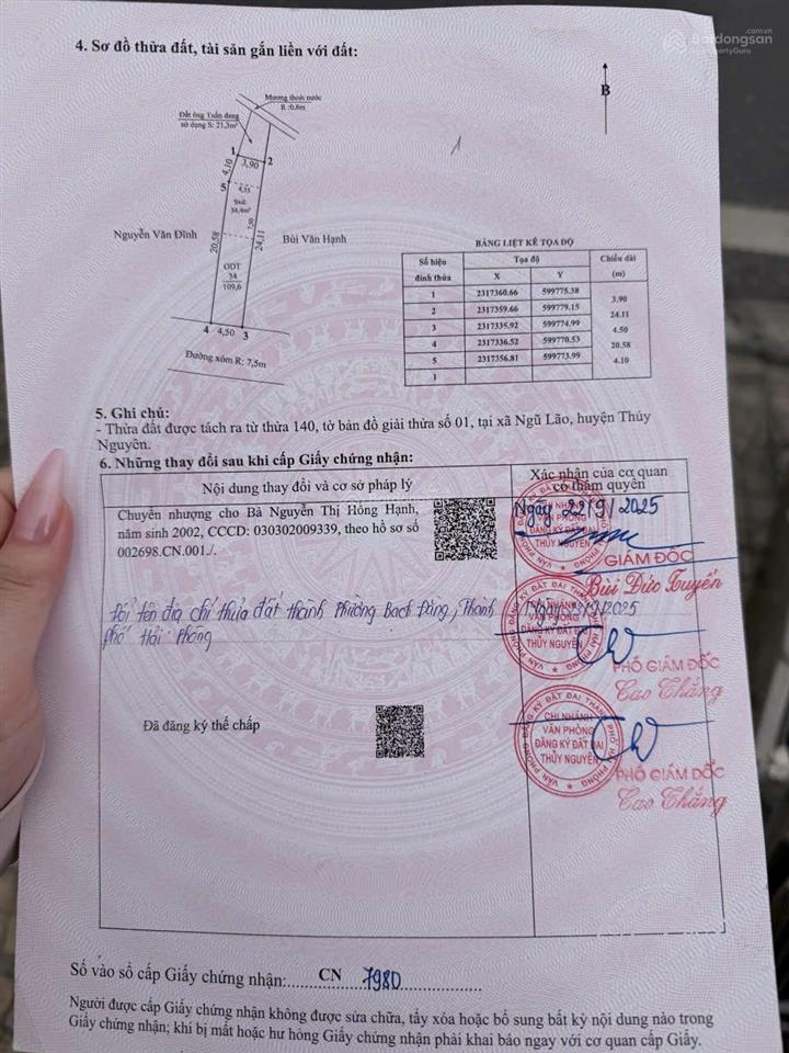 Bán 105m2 đất mặt đường thôn 8m trải nhựa ngũ lão thuỷ nguyên